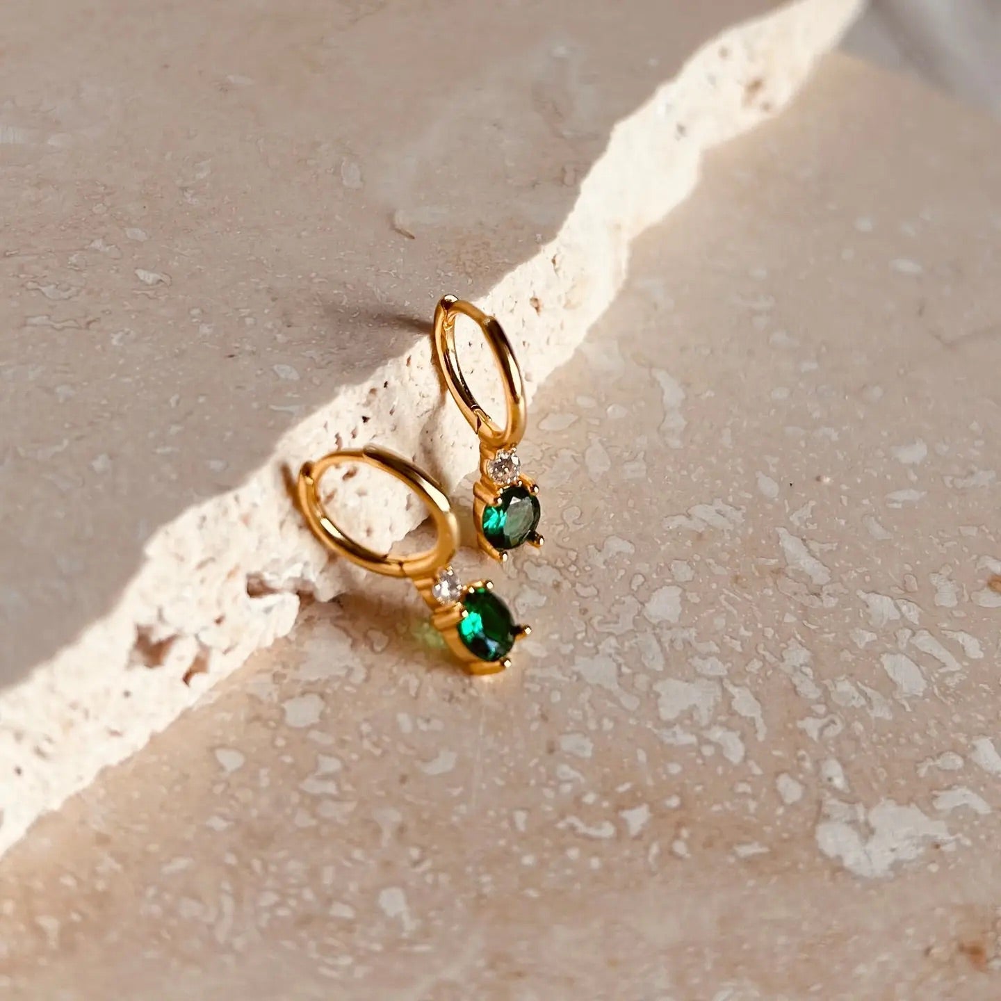 Green Diamanté Huggie Hoops Earrings