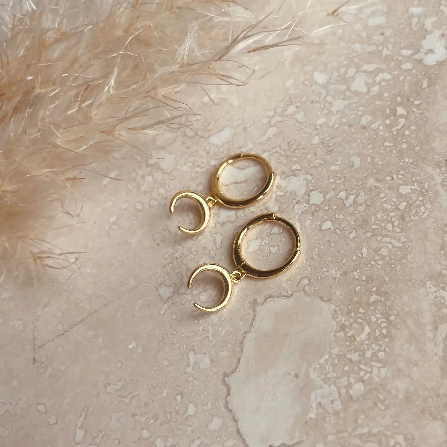Gold Horn Crescent Hoops Earrings