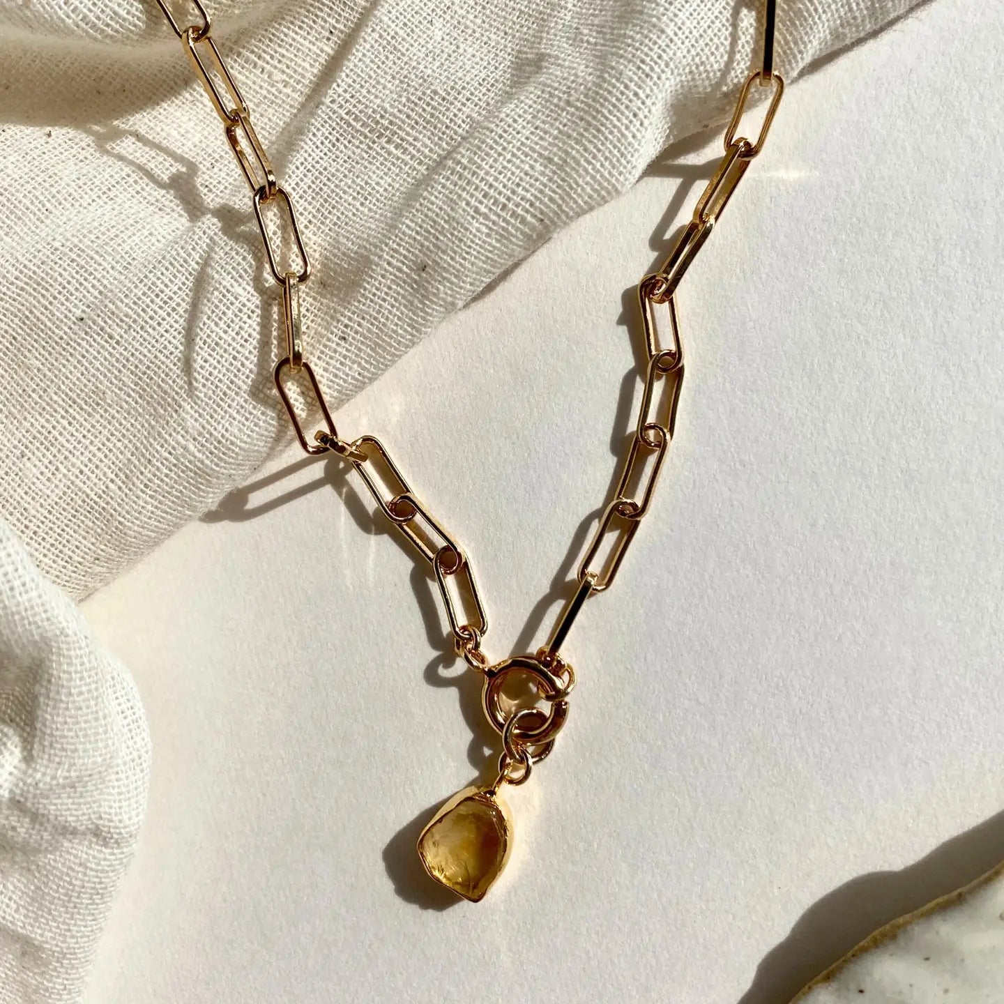 Citrine Gem Chunky Chain Necklace