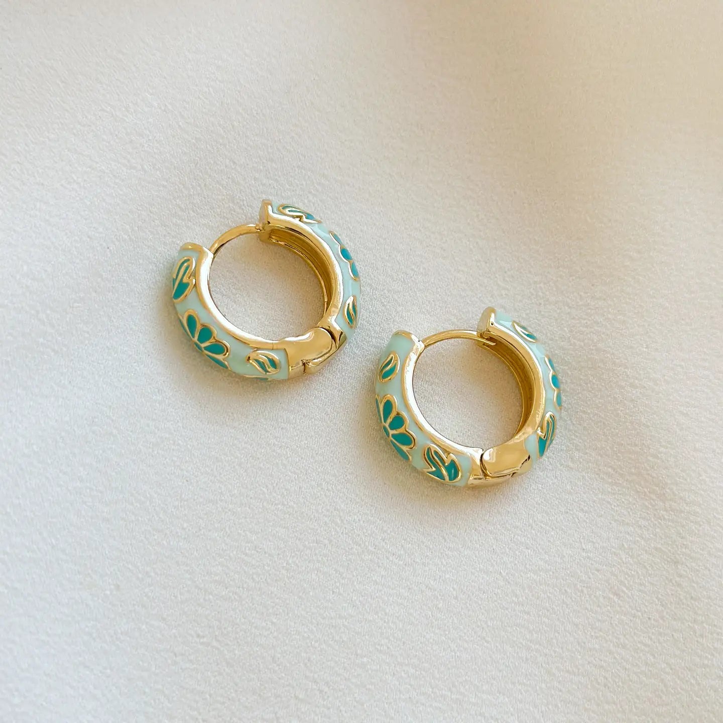 Mint Floral Hoop Earrings