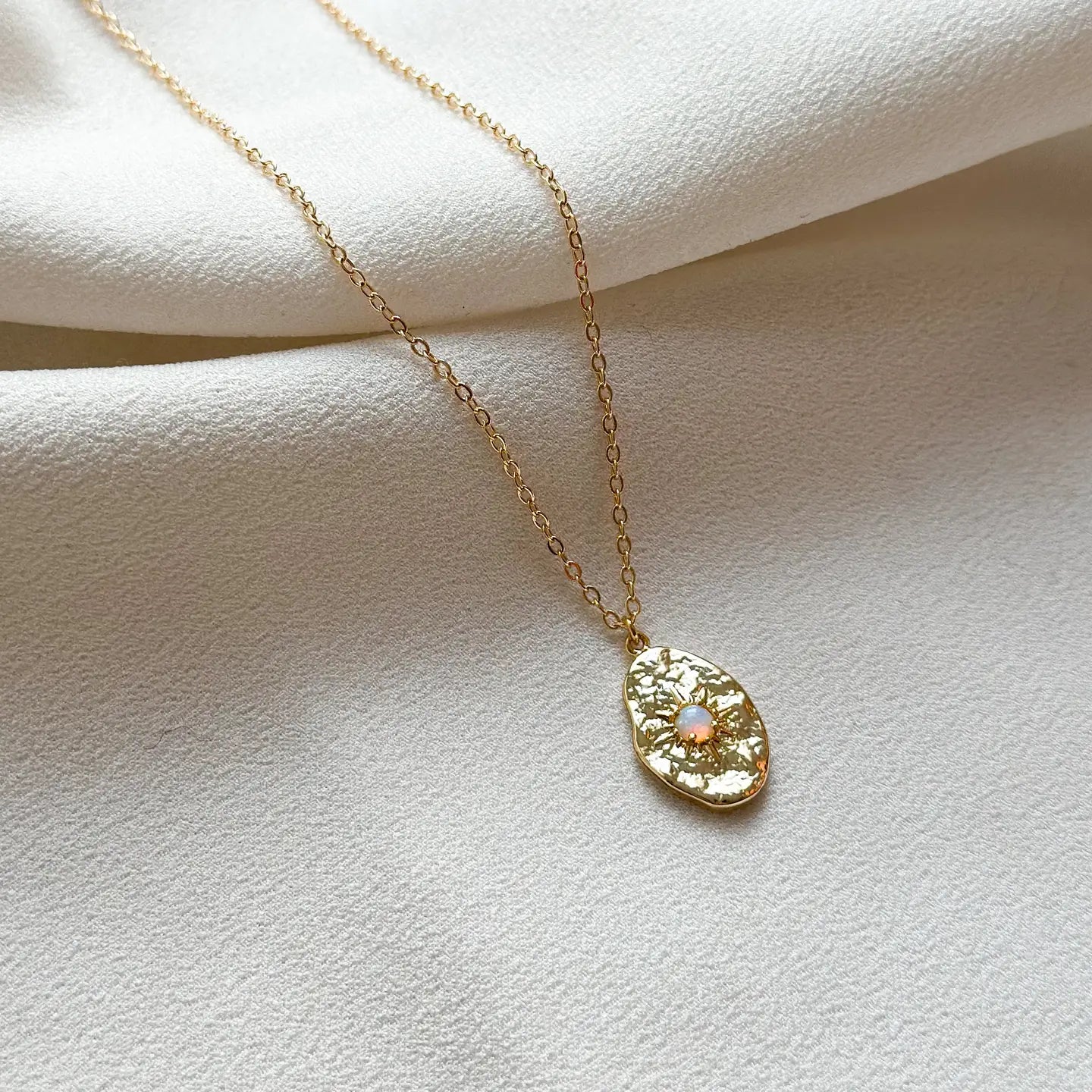 Opal Hammered Pendant Necklace