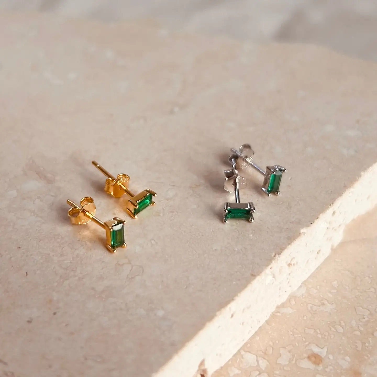Oblong Emerald Studs Earrings