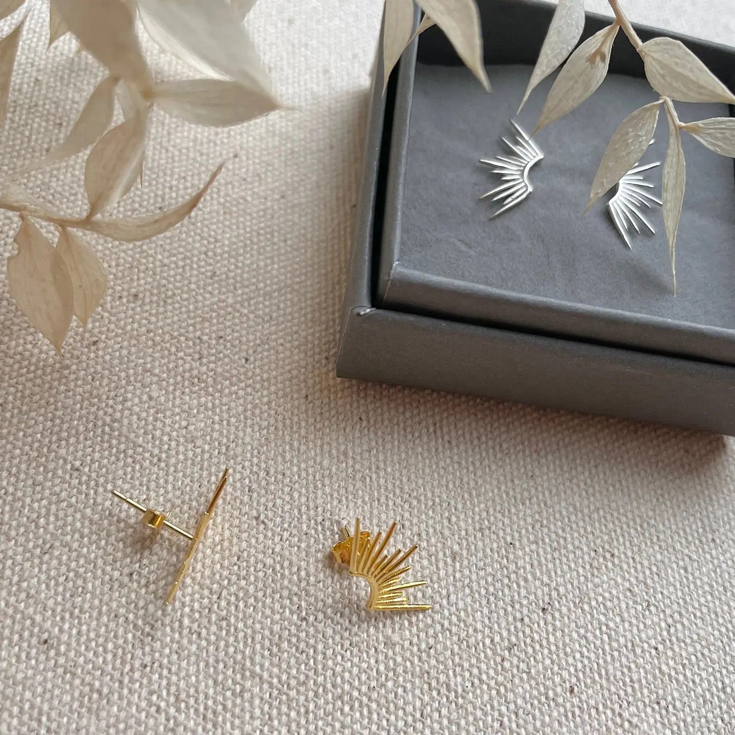 Sterling Silver or Gold Vermeil Sun Ray Studs Earrings
