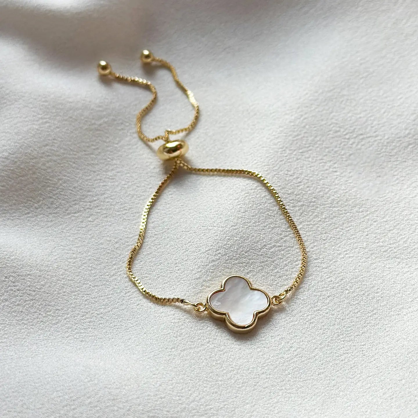 Gold Mother of Pearl Clover Bracelet