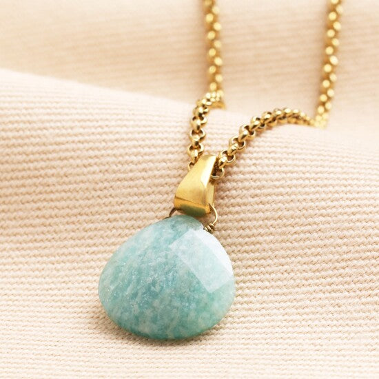 Stainless Steel Amazonite Pendant Necklace