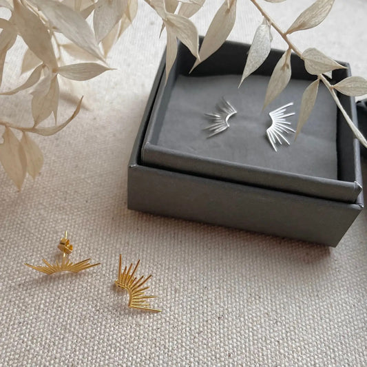 Sterling Silver or Gold Vermeil Sun Ray Studs Earrings