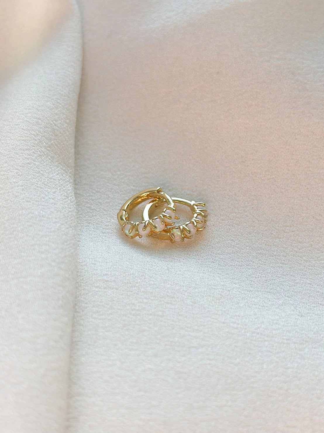 Gold Opal Encrusted Huggie Hoop Earrings