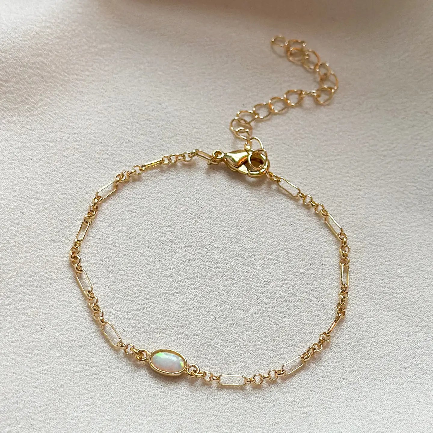 Gold Opal Fine Chain Bracelet