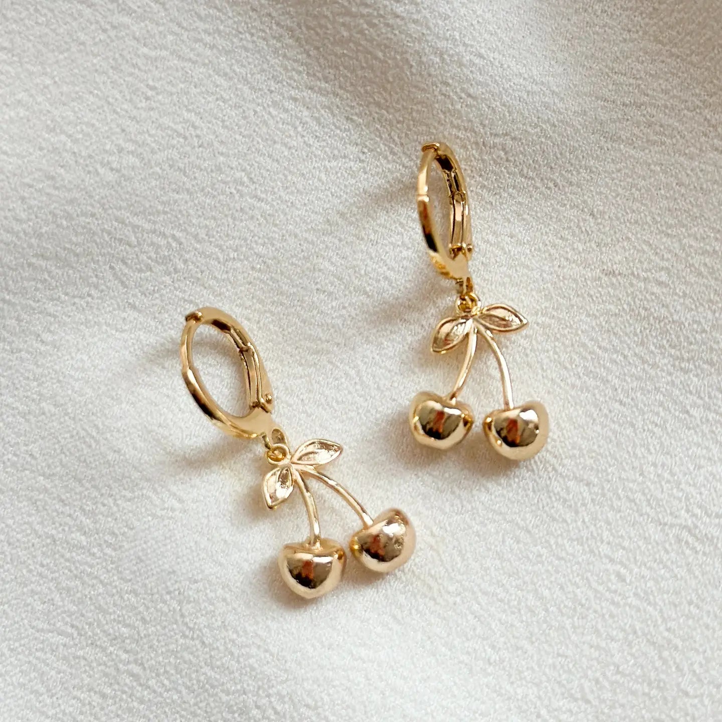 Gold Cherry Huggie Hoop Earrings