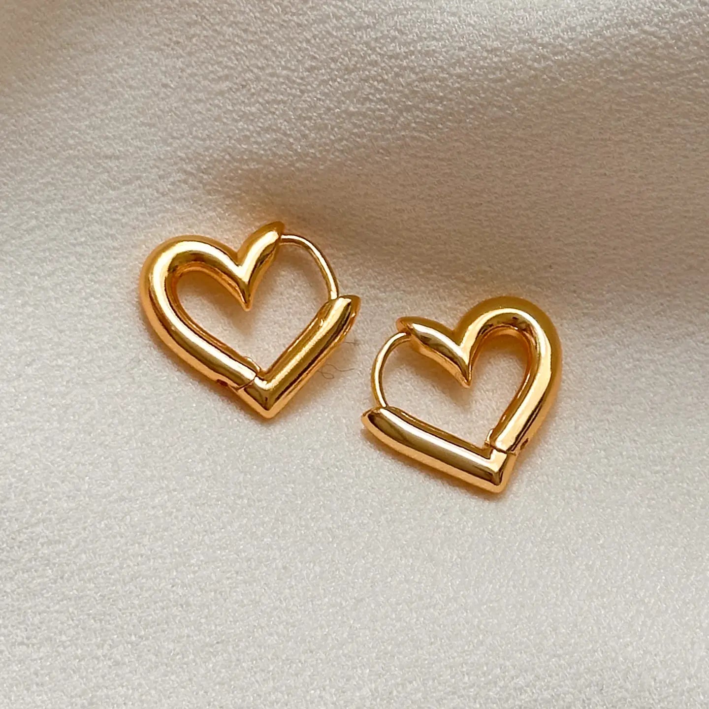 Gold Heart Huggie Hoop Earrings