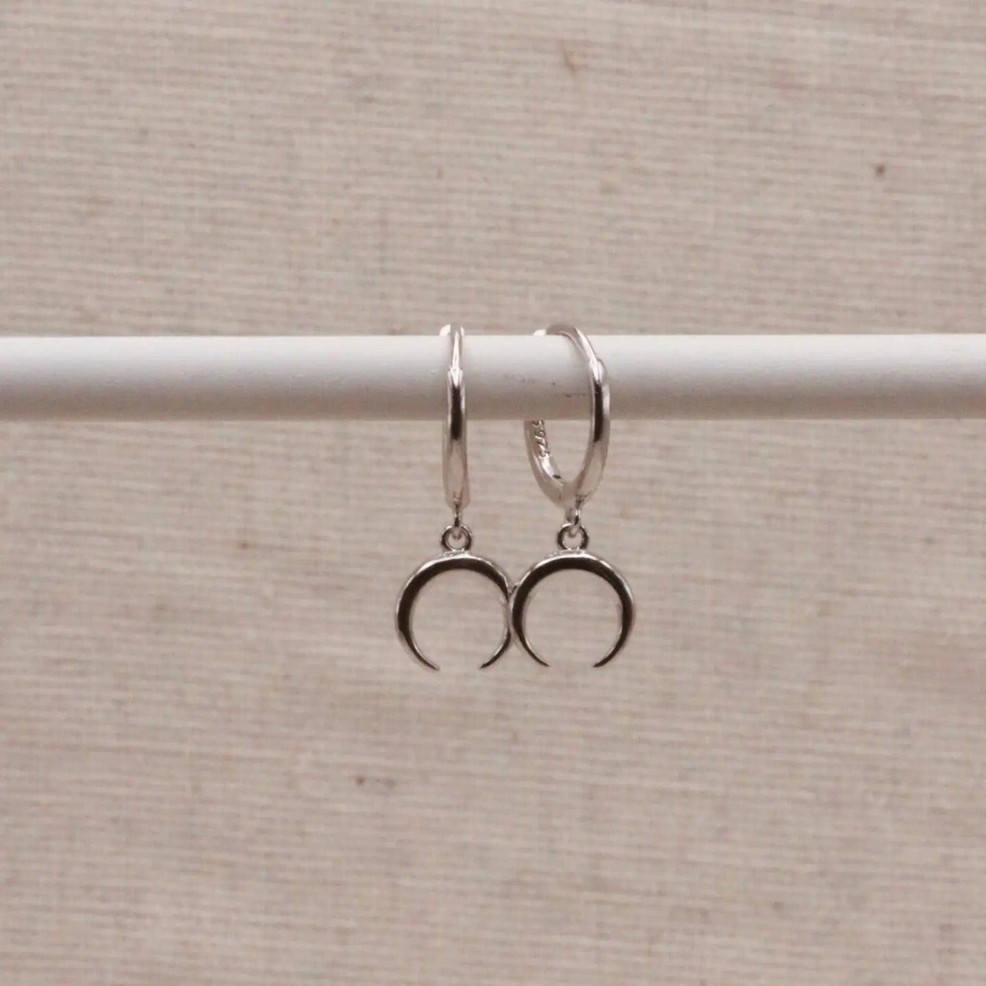 Silver Horn Crescent Hoops Earrings