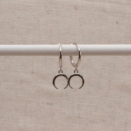 Silver Horn Crescent Hoops Earrings