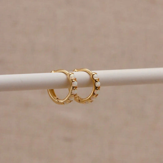 Gold Opal Huggie Hoops Earrings