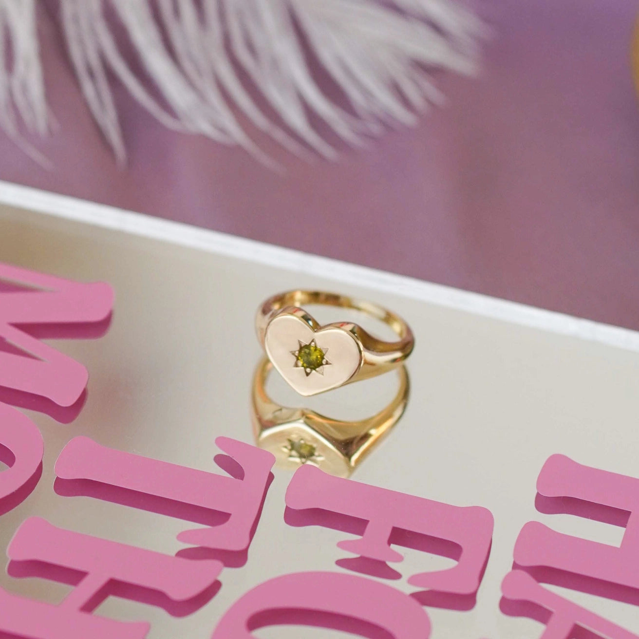 Peridot Heart Signet Ring