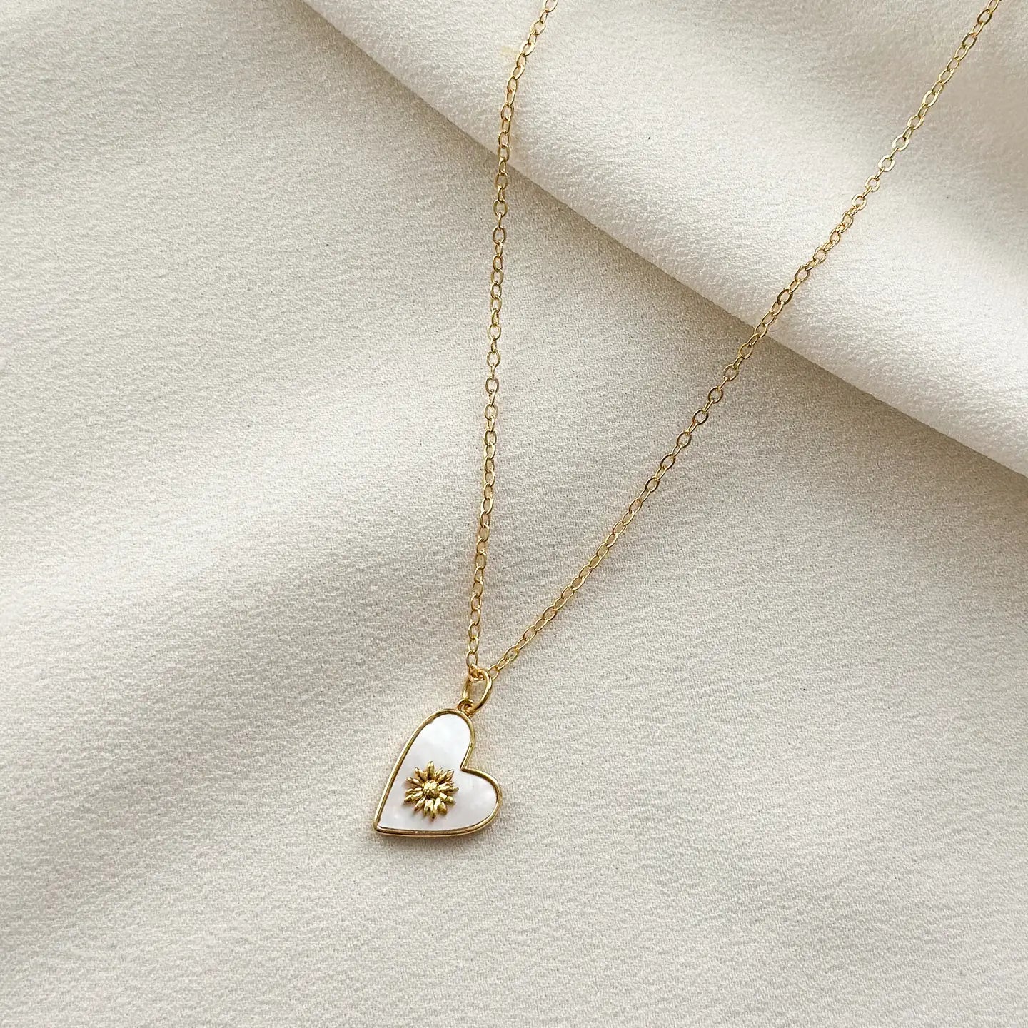 Gold Mother of Pearl Heart Pendant Necklace