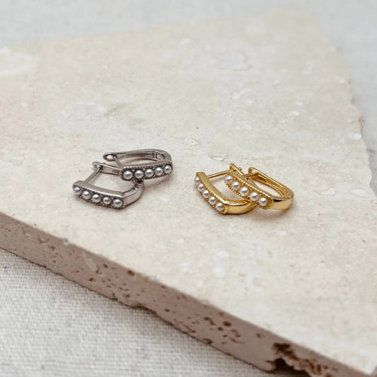 Pearl Huggie Hoops Earrings