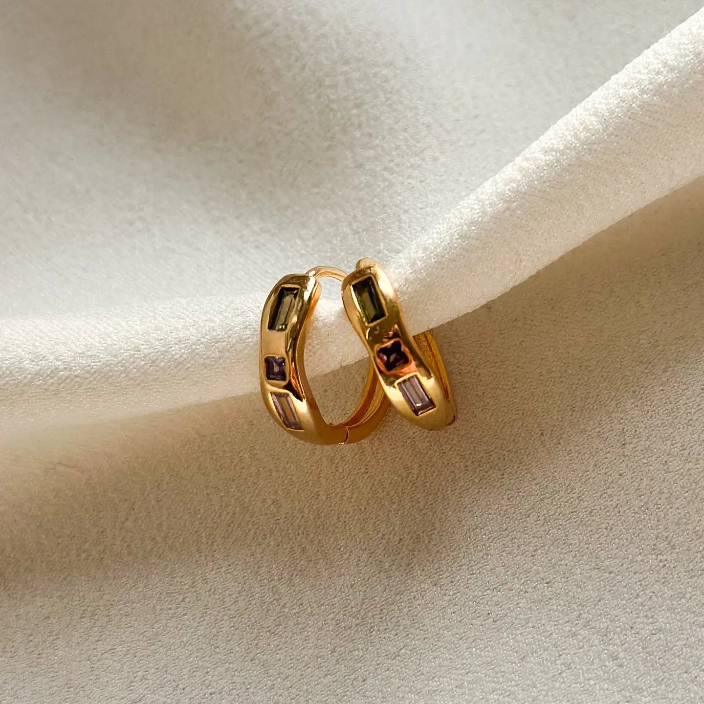 Gold Molten Jewelled Huggie Hoops