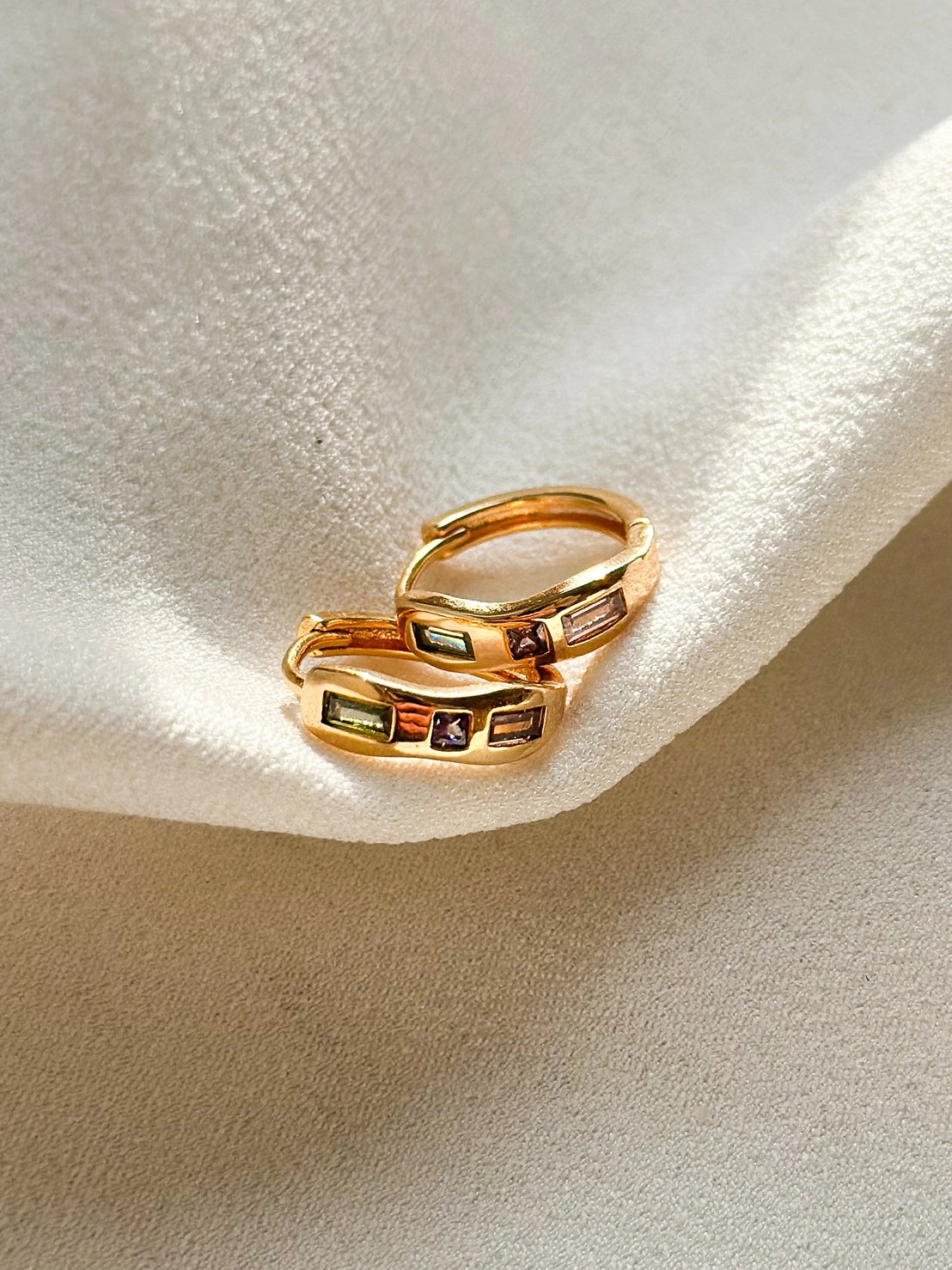 Gold Molten Jewelled Huggie Hoops