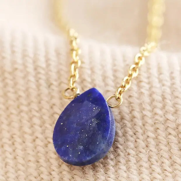 Semi-Precious Lapis Lazuli Stone Teardrop Pendant Necklace