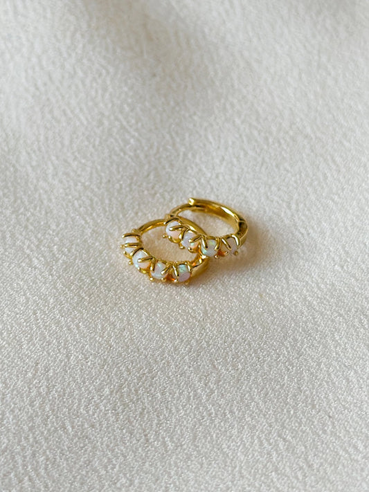 Gold Opal Encrusted Huggie Hoop Earrings