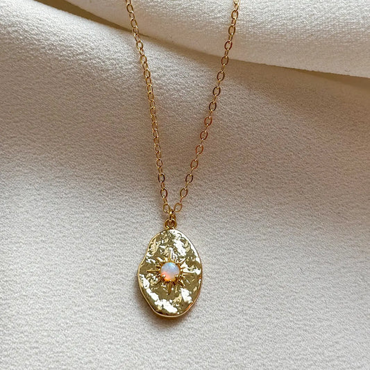 Opal Hammered Pendant Necklace