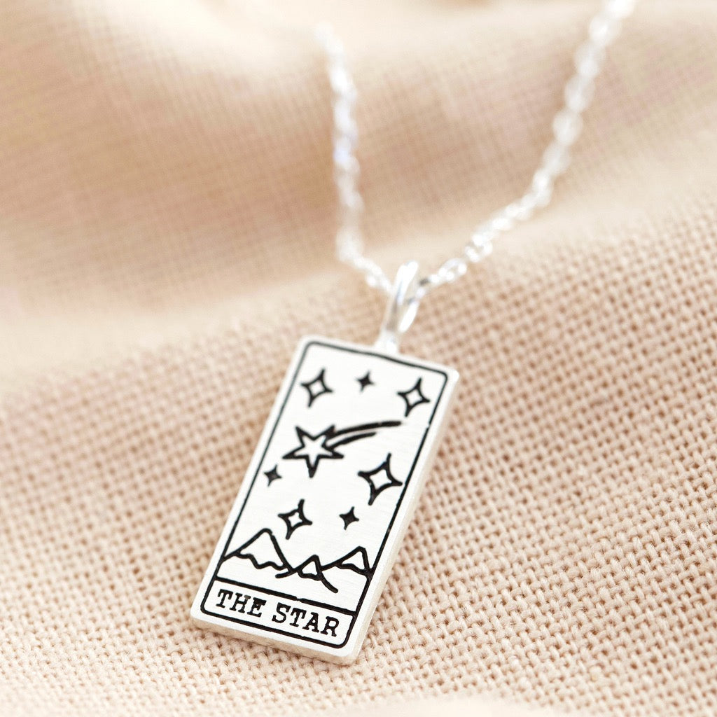 Silver 'the Star' Tarot Card Pendant Necklace