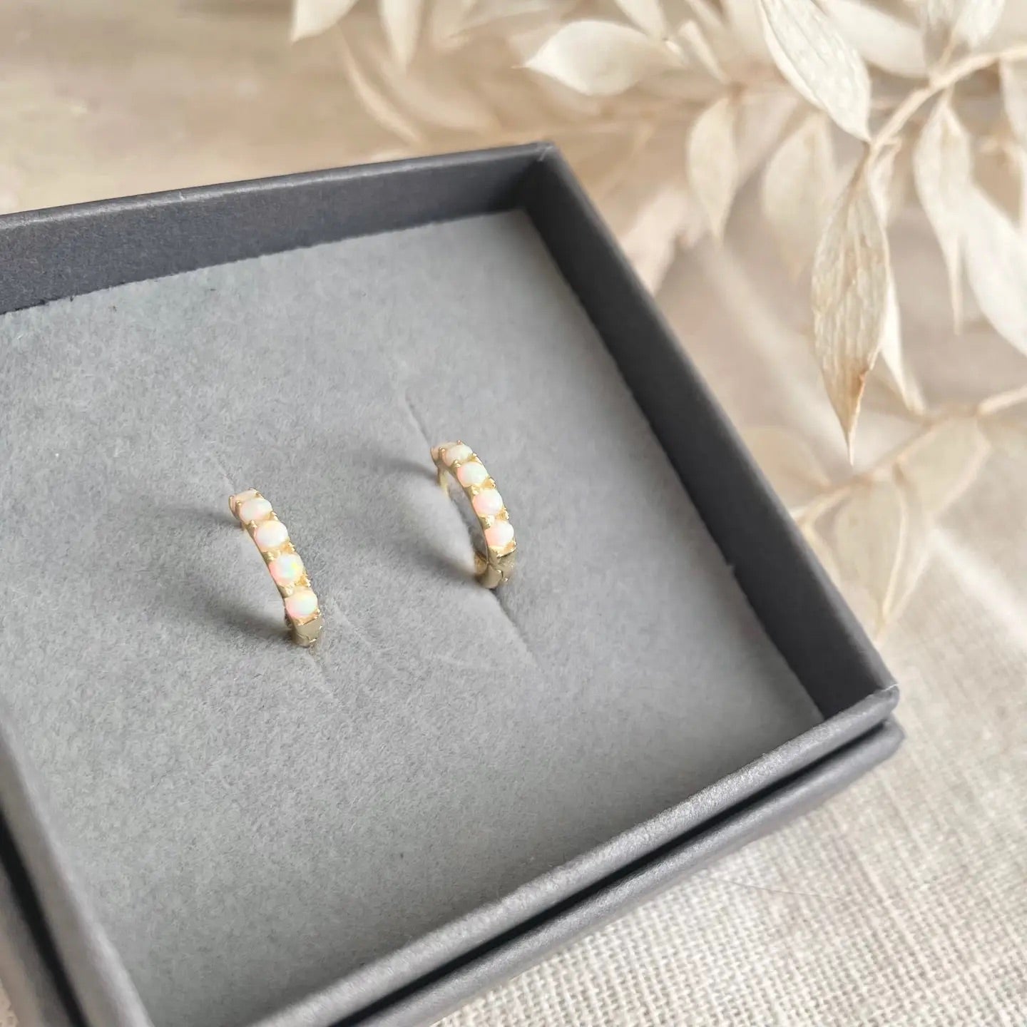 Gold Opal Huggie Hoops Earrings