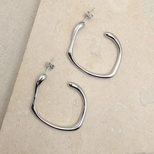 Silver Molten Hoops Earrings