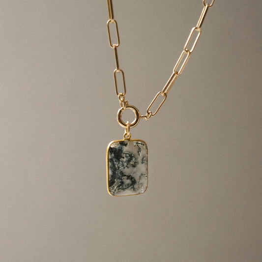 Moss Agate Large Gem Chunky Chain Necklace