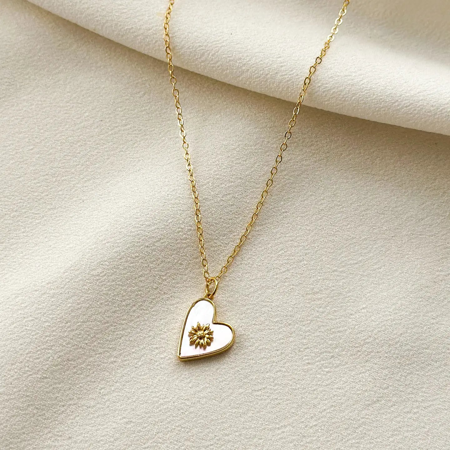 Gold Mother of Pearl Heart Pendant Necklace