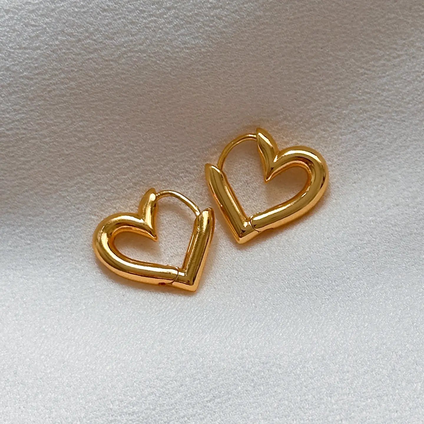 Gold Heart Huggie Hoop Earrings
