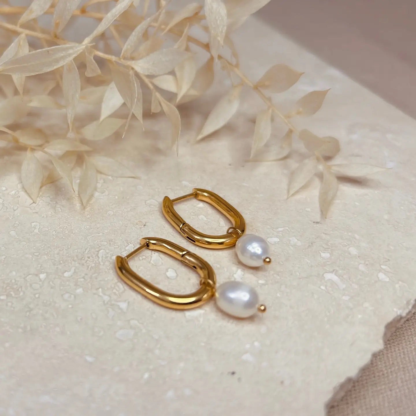 Pearl Drop Hoops Earrings