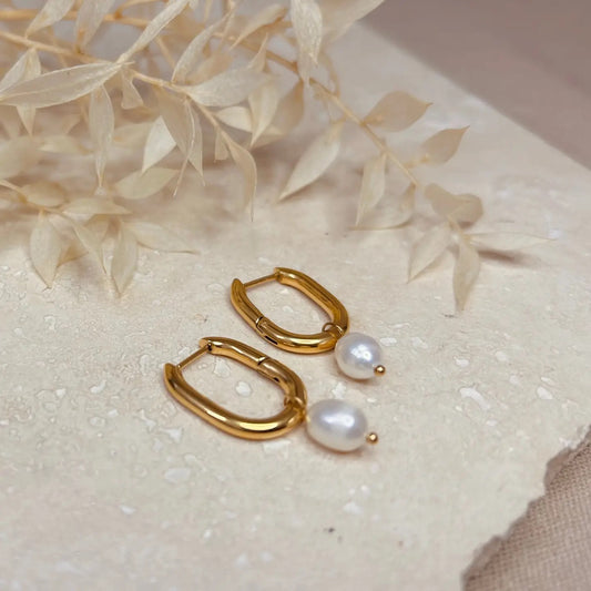 Pearl Drop Hoops Earrings