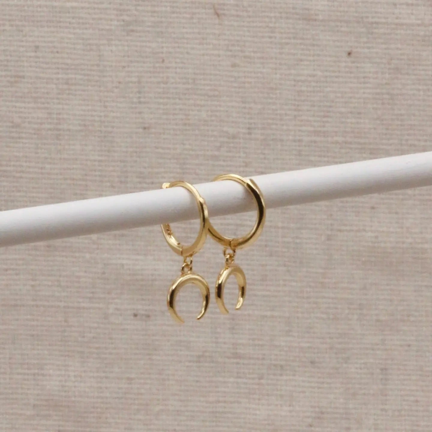 Gold Horn Crescent Hoops Earrings