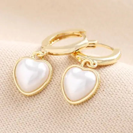 Pearl Heart Drop Earrings in Gold