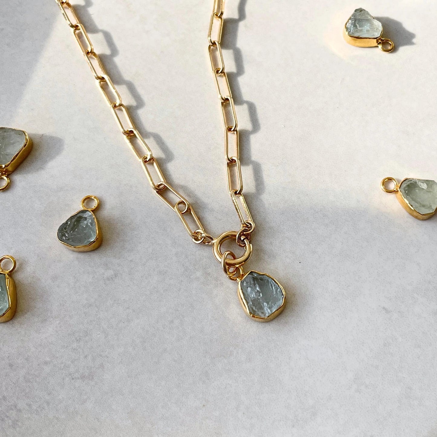 Aquamarine Chunky Necklace (Gold Plated)