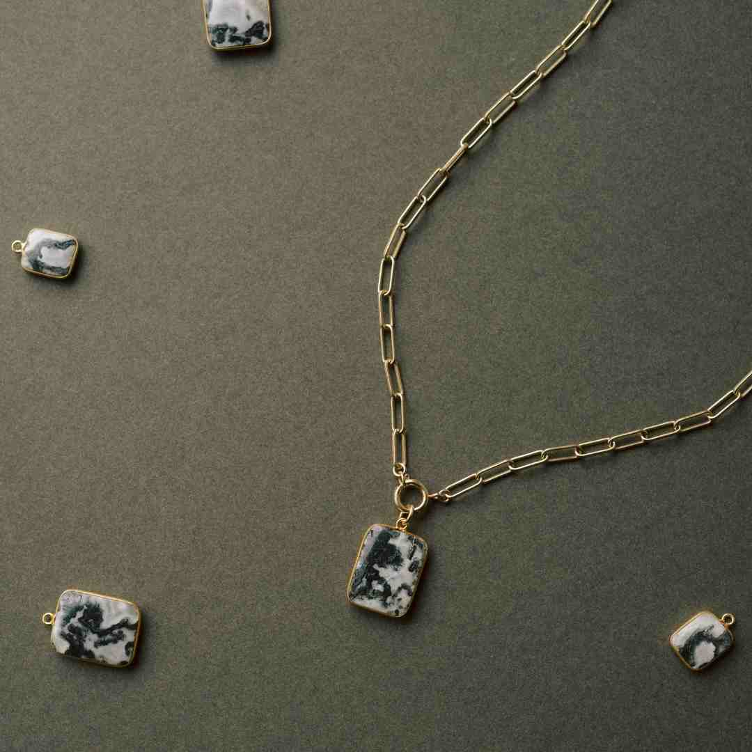 Moss Agate Large Gem Chunky Chain Necklace