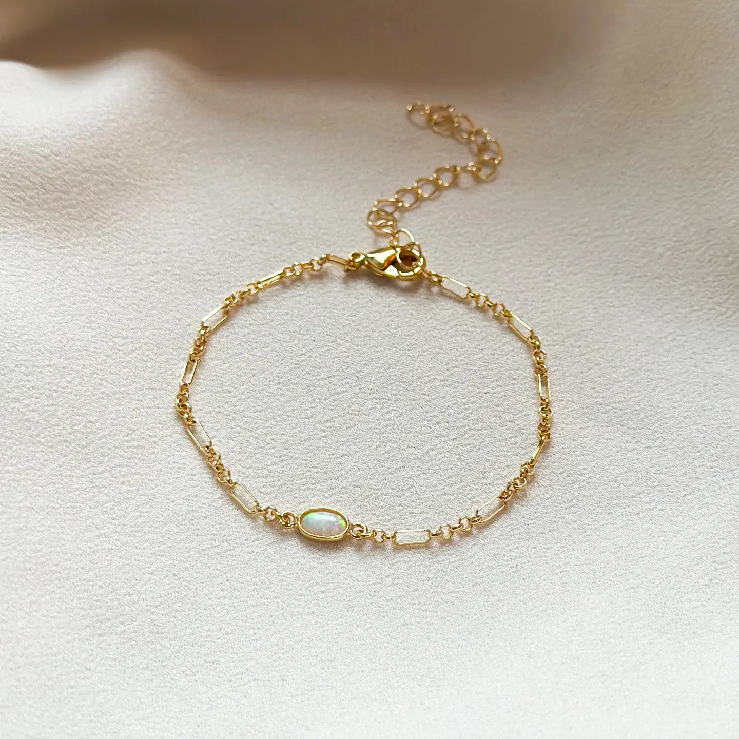 Gold Opal Fine Chain Bracelet