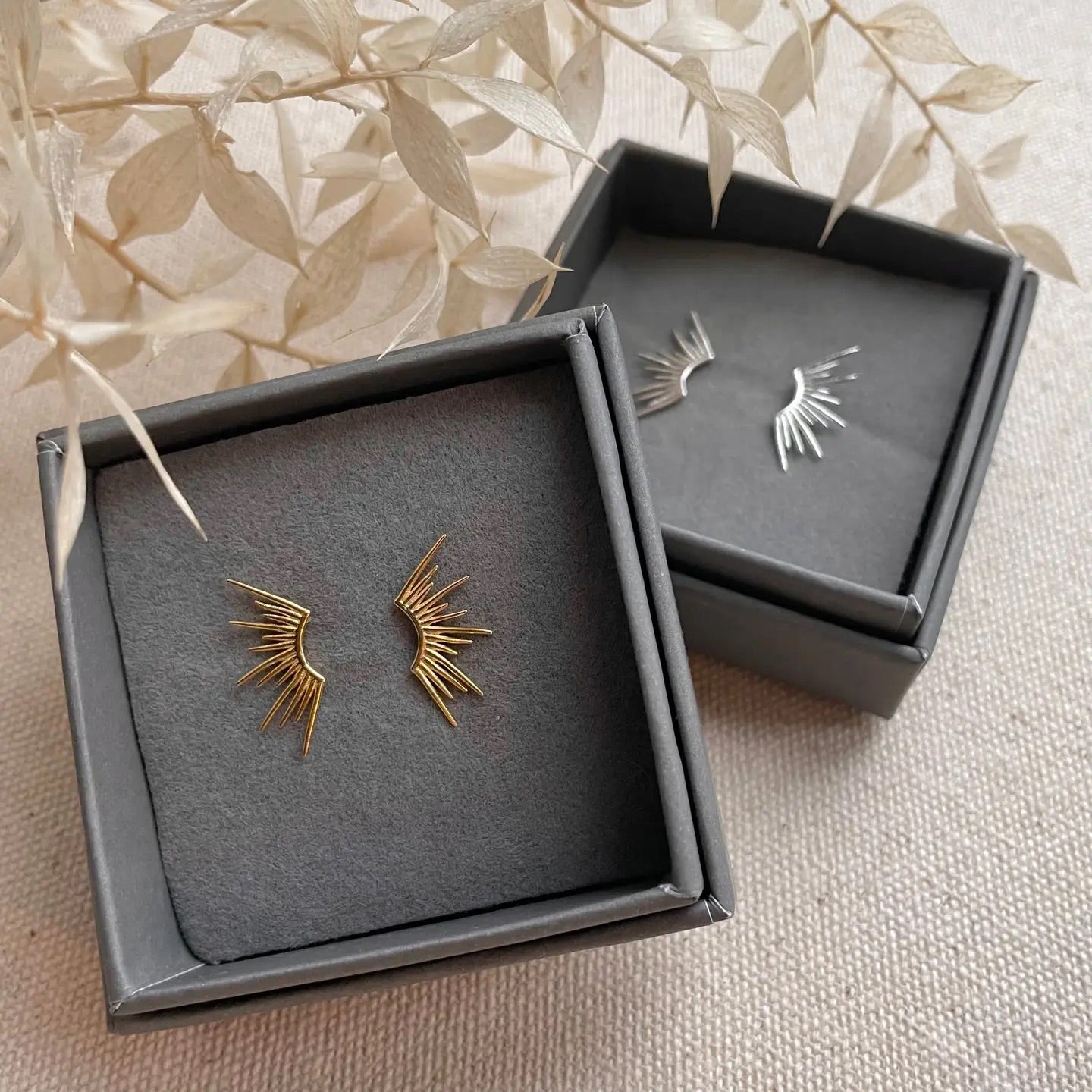 Sterling Silver or Gold Vermeil Sun Ray Studs Earrings