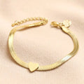 Gold Stainless Steel Heart Charm Herringbone Bracelet