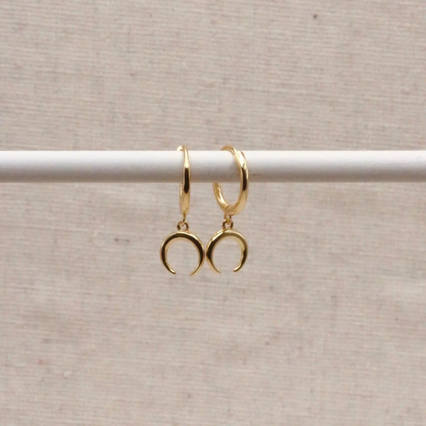 Gold Horn Crescent Hoops Earrings