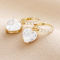 Crystal Heart Huggie Hoop Earrings in Gold