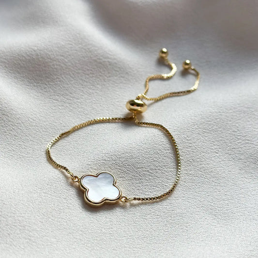 Gold Mother of Pearl Clover Bracelet