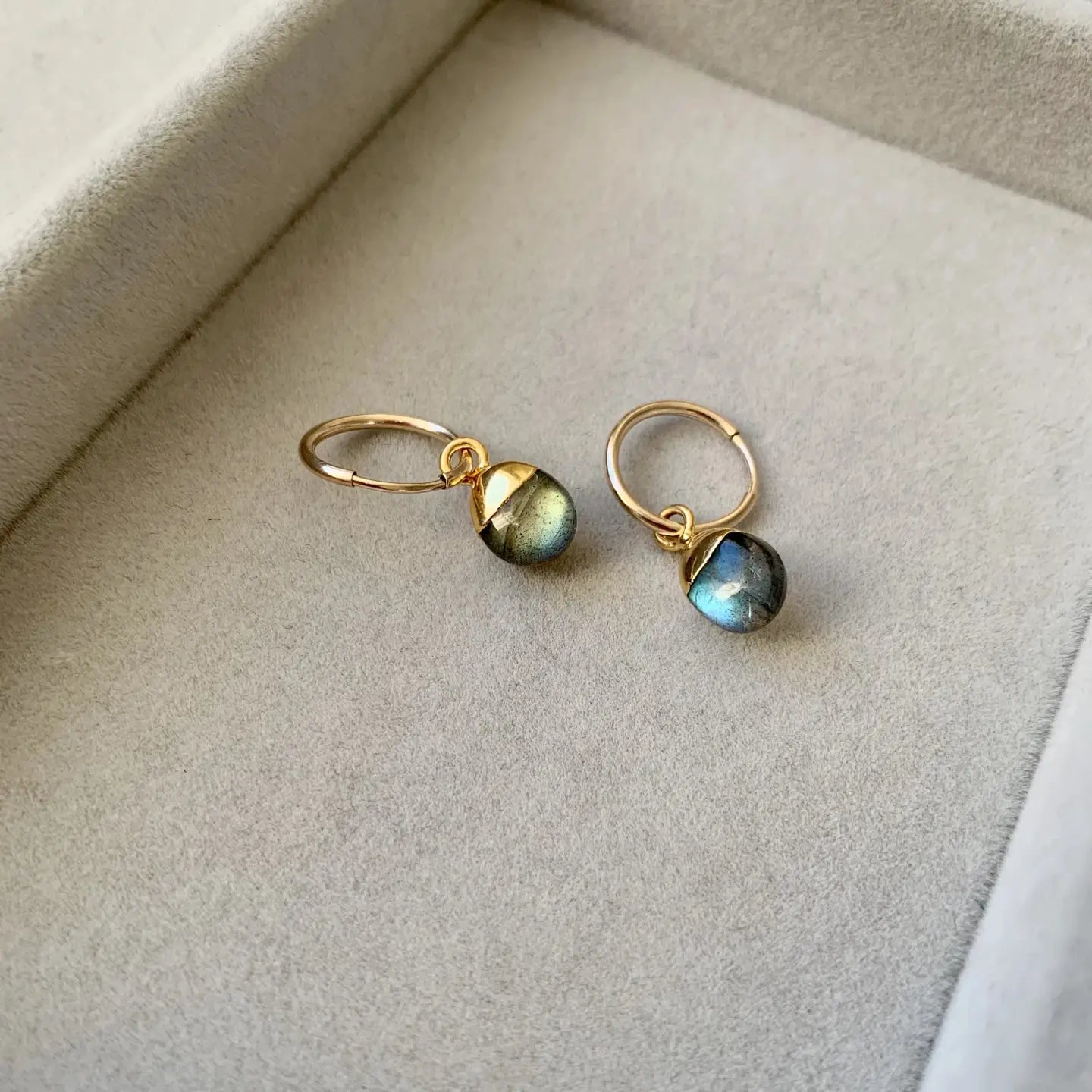 Labradorite Tiny Tumbled Hoop Earrings