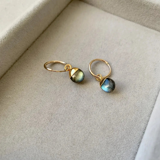 Labradorite Tiny Tumbled Hoop Earrings