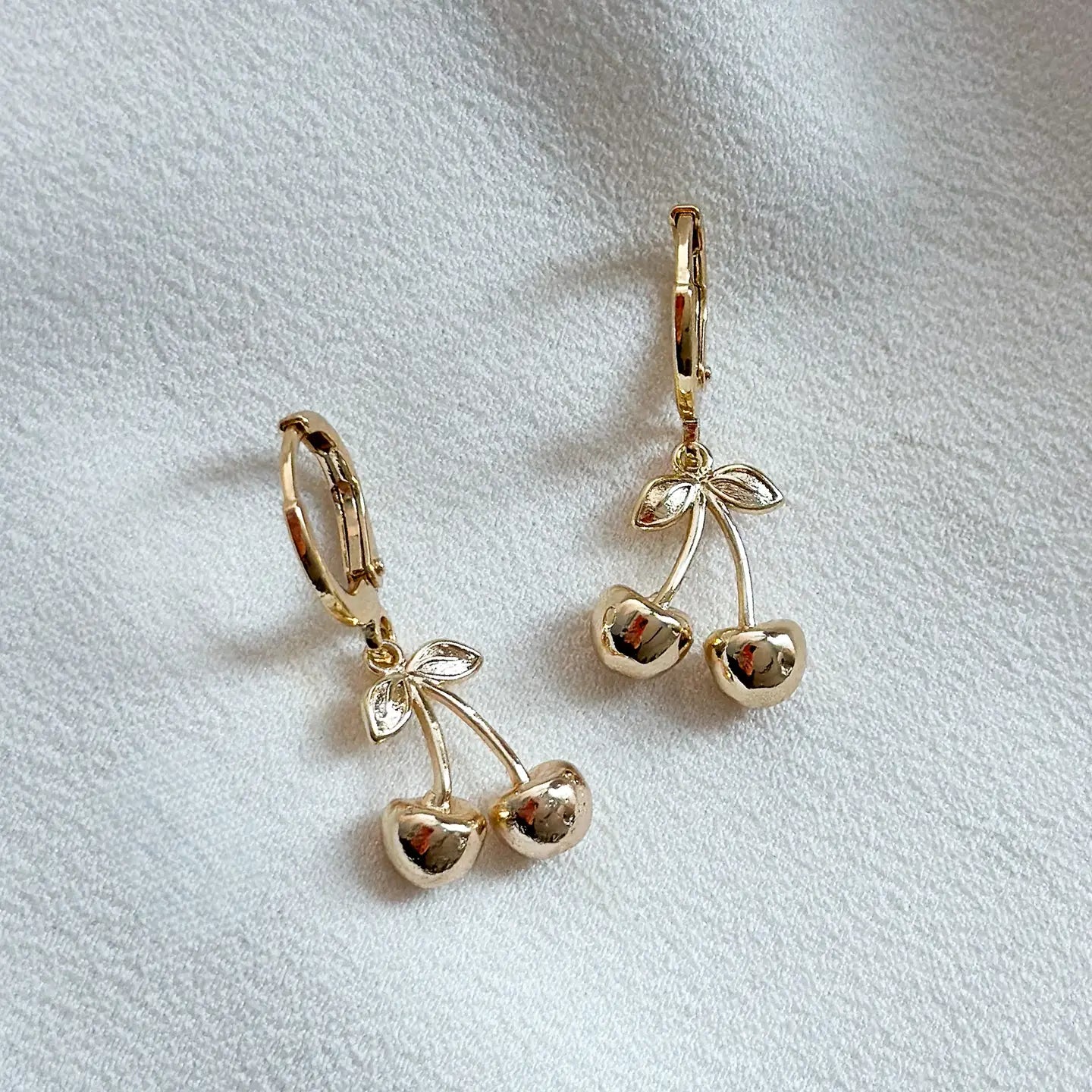 Gold Cherry Huggie Hoop Earrings