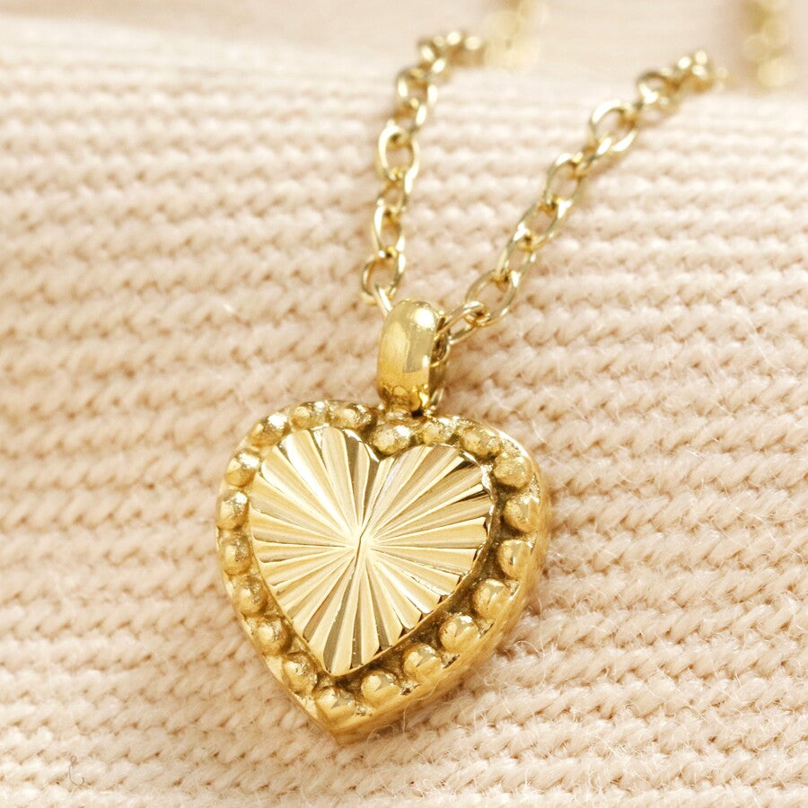 Gold Stainless Steel Tiny Antiqued Heart Pendant Necklace