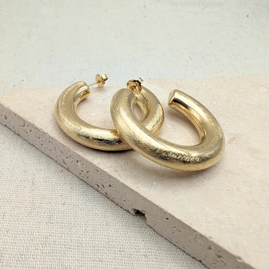 Large Gold Brushed Hoops Earrings