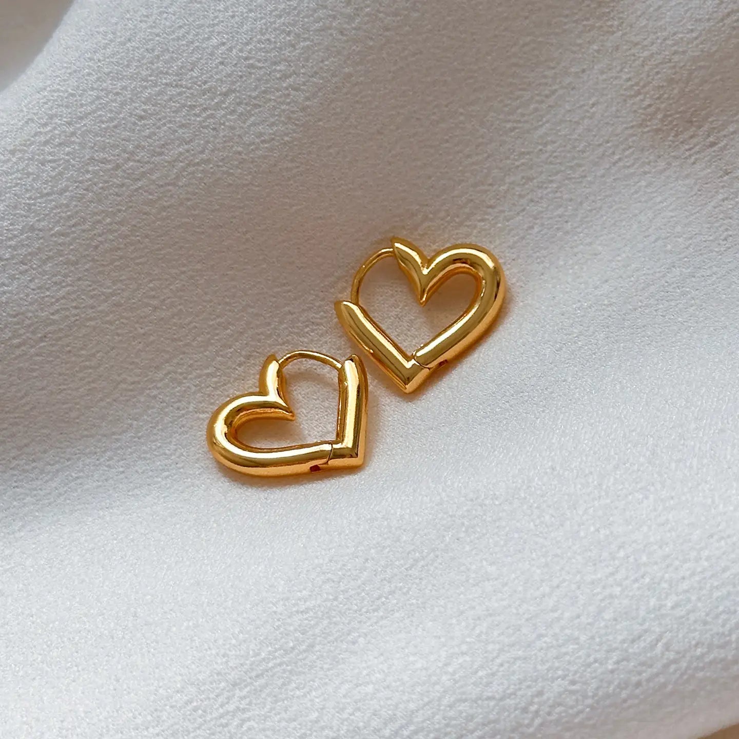 Gold Heart Huggie Hoop Earrings