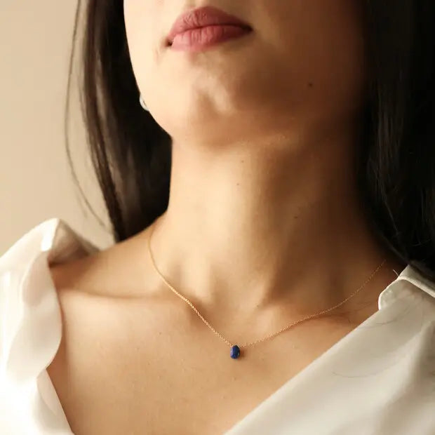 Semi-Precious Lapis Lazuli Stone Teardrop Pendant Necklace